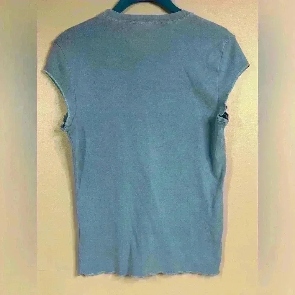 J Crew cap sleeve stretch form fit blue short sleeve cotton tee shirt size large - Picture 2 of 8